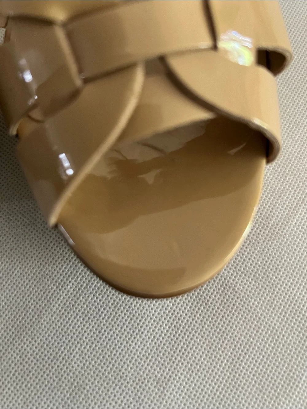 Steve Madden Beige Strappy Patent Leather Heels